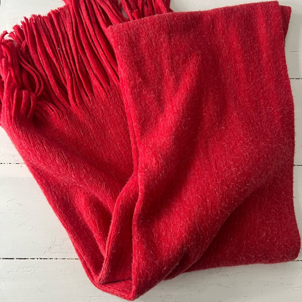 Anthropologie Red Fringe Scarf oversized